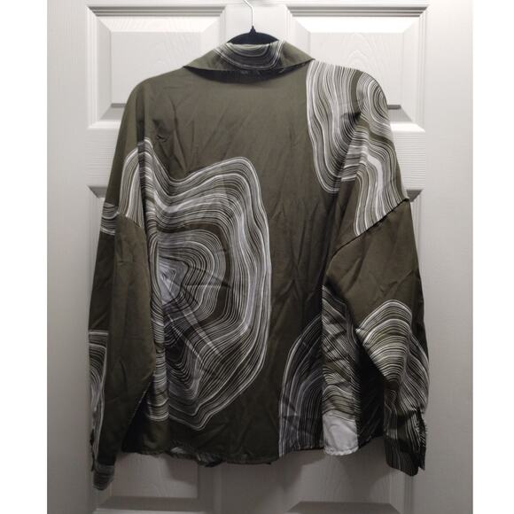 SHEIN Curve Size 2XL Green White Abstract Swirl Long Sleeve Button-Up Shirt - Picture 2 of 6